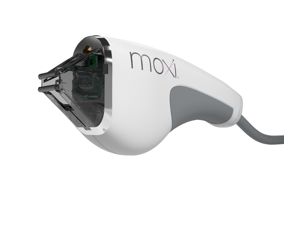 front angle view of the MOXI laser applicator against a blank background like the ones used for melasma treatment in minneapolis