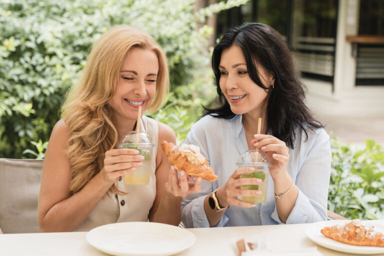 Two women having brunch after getting a non-surgical brow lift in Wayzata.